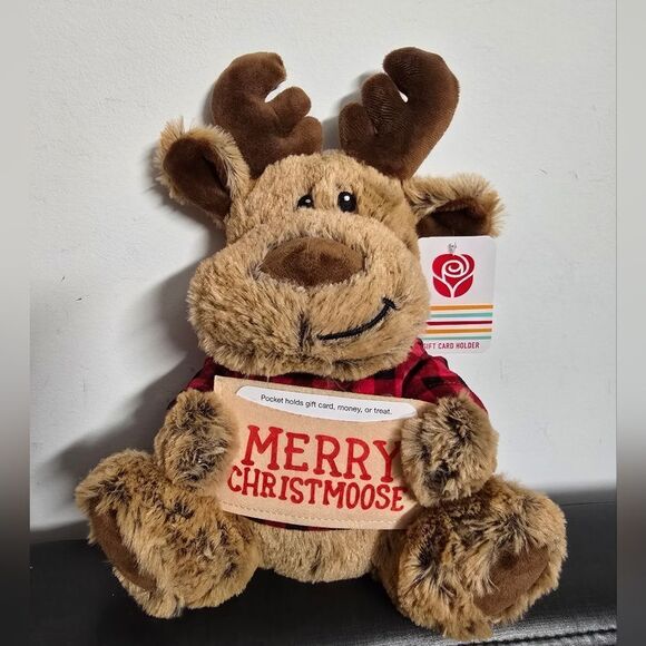 Merry Christmoose American Greetings Moose Plush Stuffed Animal Christmas Holder - Picture 1 of 5